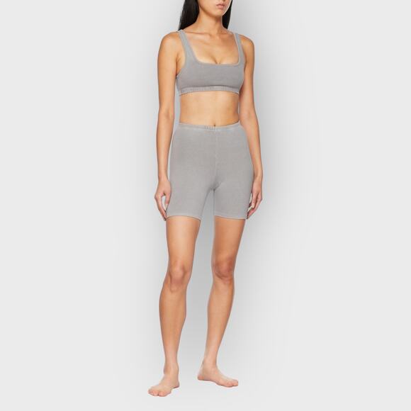 Skims Lounge Shorts Large Ash Gray High Waist Cotton Jersey Minimalist Fit - Picture 4 of 7